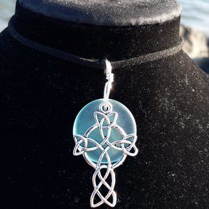 Light Blue Sea Sea Glass Celtic Cross Necklace